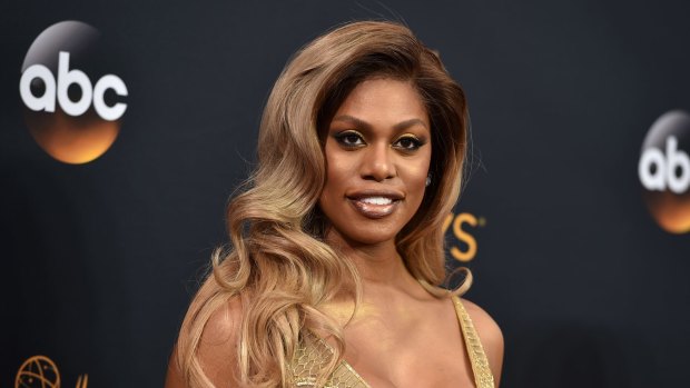 Laverne Cox arrives at the 68th Primetime Emmy Awards in 2016, the first transgender woman to be nominated for an acting Emmy. 