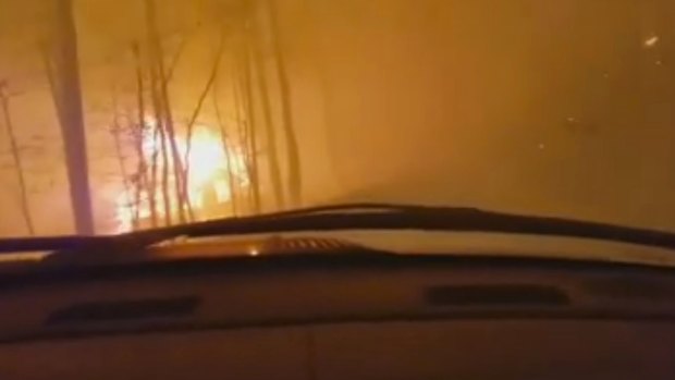 A screenshot from the video Michael Luciano recorded while fleeing from a wildfire in Tennessee.