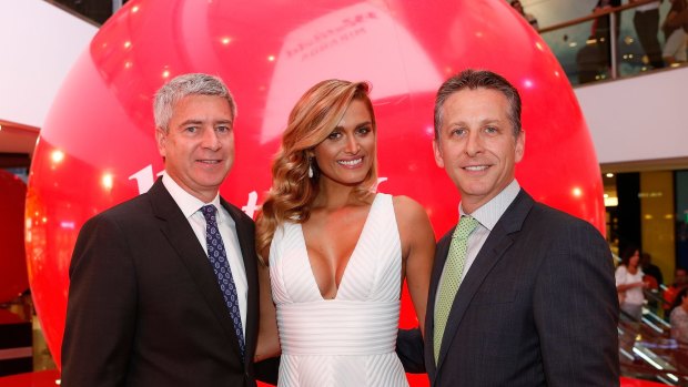 Scentre Group CEO Peter Allen, and model Cheyenne Tozzi at the opening of Westfield Shopping Mall in Miranda, Sydney.