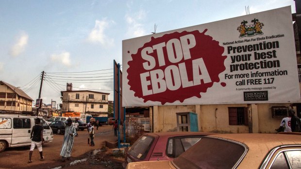 An Ebola awareness banner in Freetown, Sierra Leone.