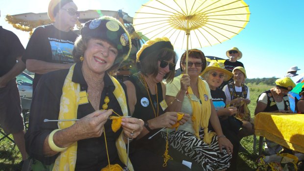 A fixture of the northern rivers CSG protests, the Knitting Nannas are pictured on the outskirts of Lismore, near the Bentley Blockade.