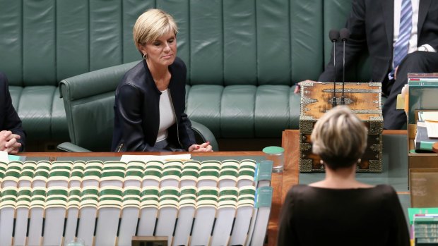 Ms Bishop listens to Ms Plibersek during a motion for a stay of executions for the two men.