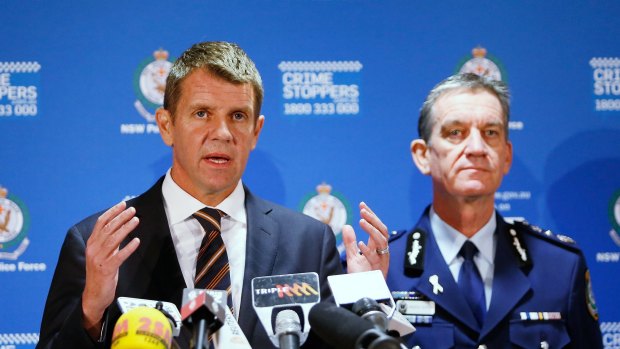 Then premier Mike Baird and NSW police commissioner Andrew Scipione during a press conference about the siege in Martin Place.