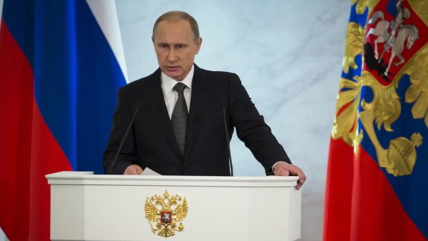 Confident of control: Russian President Vladimir Putin called the militants "rebels'' during his annual state of the nation address in the Kremlin.