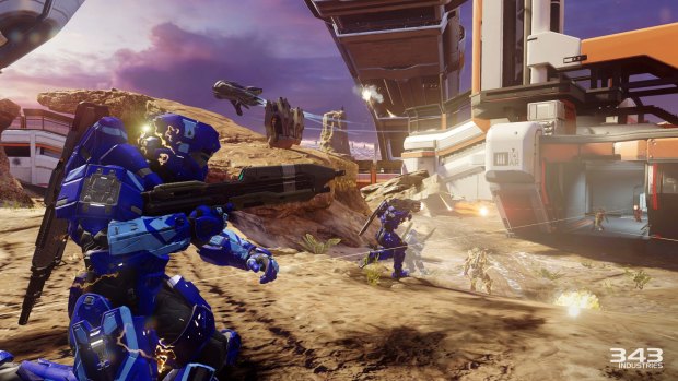 Attacking an enemy-held base in Warzone, which plays out like Halo meets MOBA.