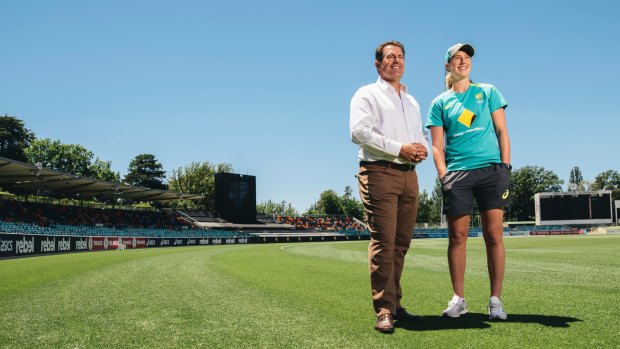 Mark Taylor with Australian Cricketer Ellyse Perry at Manuka Oval