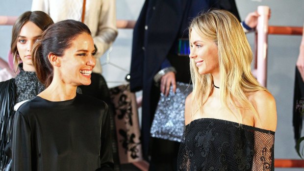 Jodi  Anasta with Jennifer Hawkins at a Myer event this month. 