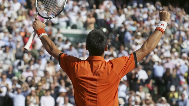 Serbia's Novak Djokovic celebrates winning his quarter-final of the French Open tennis against Spain's Rafael Nadal.