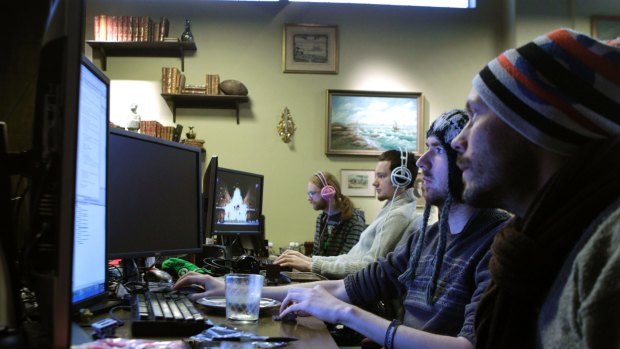 Coders work in the Mojang company office in Stockholm.