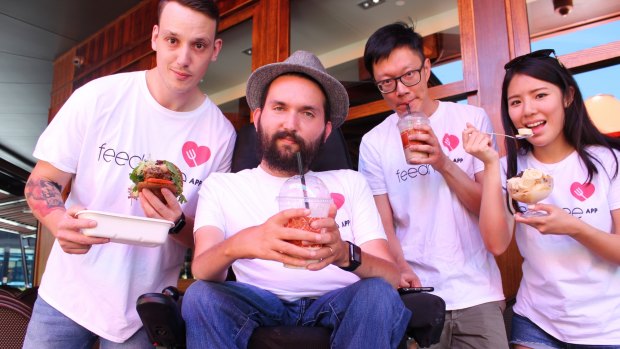 Feedmee's Tyler Spooner (right) Anthony Manning Franklin (middle right) Joe Teh and Brenda Lai (left).