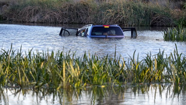 The car submerged in Lake Gladman, off Manor Lakes Boulevard in Wyndham Vale.