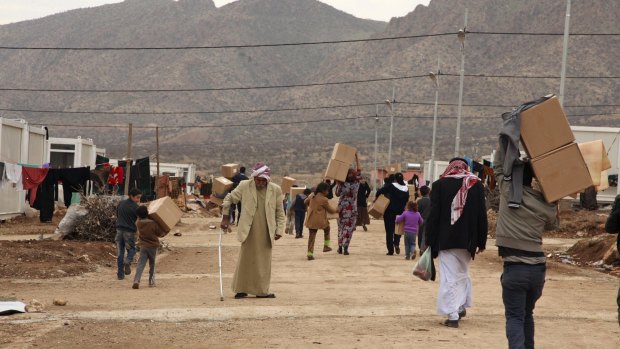 Displaced Yazidis who fled Sinjar at the Qadia camp on the outskirts of Dohuk province.