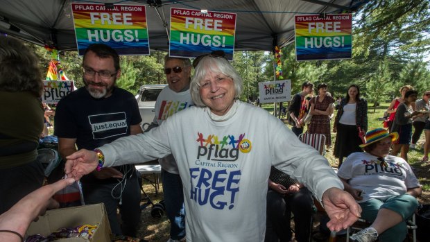 Free hugs were on offer at the Haig Park event.