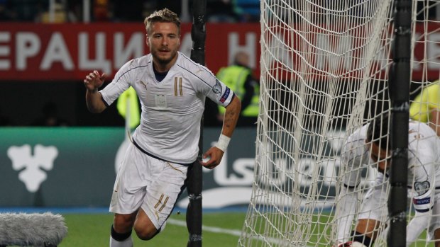Comeback: Immobile celebrates his first goal against Macedonia.