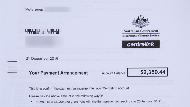 A Centrelink debt recovery notice received in December.
