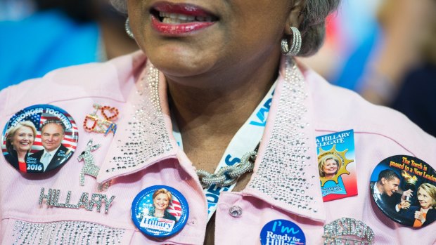 A delegate on the final night of the Democratic National Convention, July 28, 2016. 