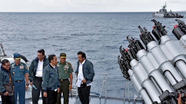 Indonesian President Joko Widodo, third from right, on a visit to the Natuna islands in June.