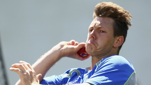 Hair-raising spell: Pattinson bowls during the net session.