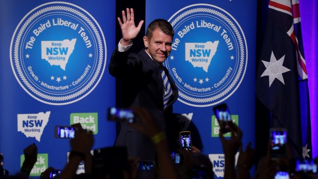 Busy schedule: Premier Mike Baird on election night.
