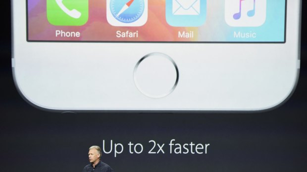 Phil Schiller, senior vice president of worldwide marketing at Apple, speaks during an Apple product announcement.