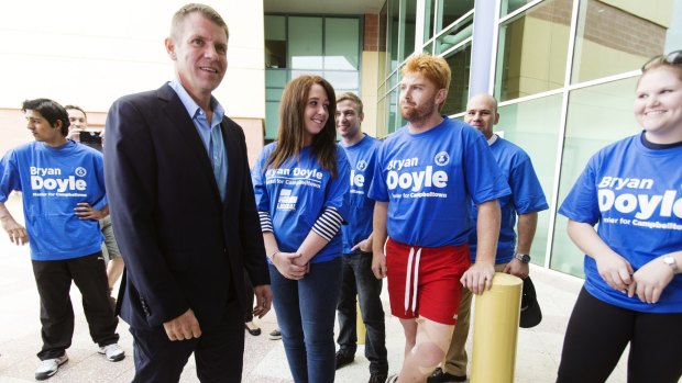 Baird with supporters in Campbelltown. 