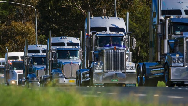 Trucks arrive for the 2017 Convoy for Cancer.
