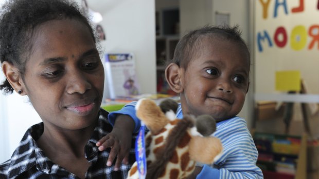Charlie Rao, 22 months, from the Solomon Islands, with his mother Mary Ribe, before his life-changing surgery at The Canberra Hospital.