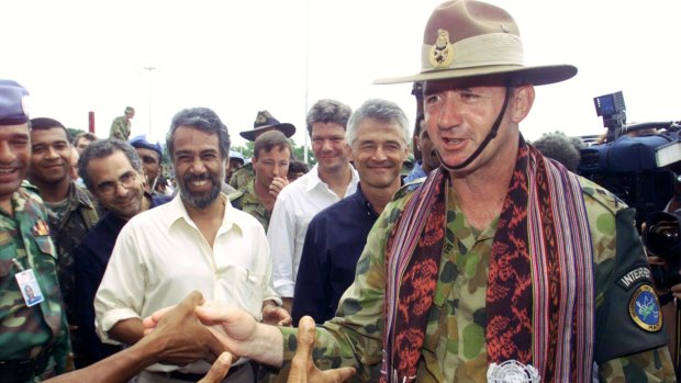 As Major-General Cosgrove in Dili, East Timor in 2000 – with then Timorese Resistance president Xanana Gusmao.