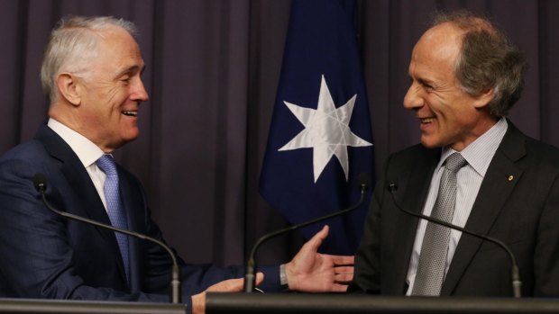 Prime Minister Malcolm Turnbull and the incoming Chief Scientist Alan Finkel in Canberra on Tuesday.