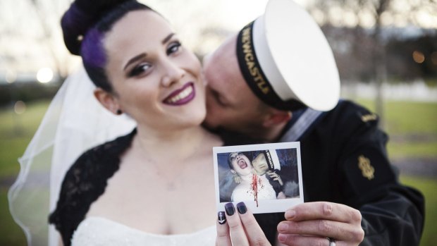 Jessica and Peter Craig’s wedding day was inspired by Tim Burton movies, Vincent Price classics and The Addams Family.  