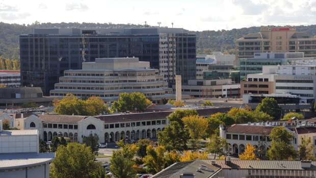 A view of the Canberrra CBD from Constitution Avenue.