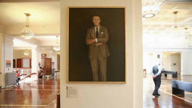 The portrait of Malcolm Fraser by Sydney artist Bryan Westwood at Old Parliament House. Mr Fraser reportedly loathed it at first sight.