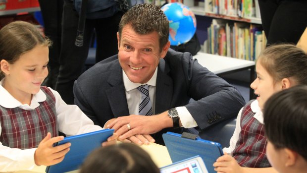 NSW Premier Mike Baird and Education Minister Adrian Piccoli make an announcement about STEM education at Brookvale Public School, 
