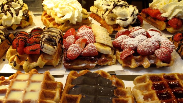 Belgian waffles for sale in Brussels.