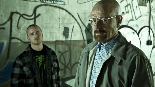 Aaron Paul and Bryan Cranston in <i>Breaking Bad</i>.