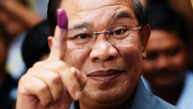 Cambodia's Prime Minister Hun Sen after voting in 2013. 