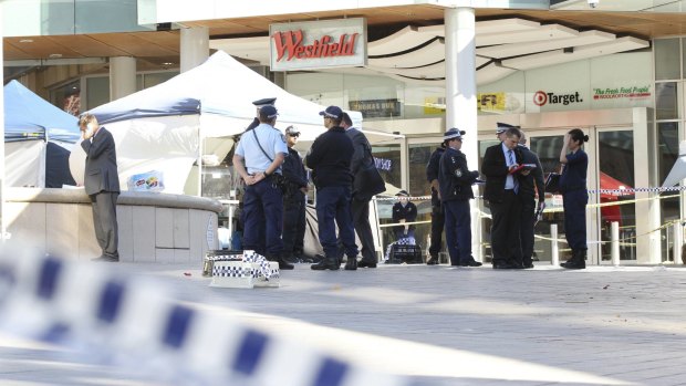 The crime scene at Westfield Hornsby where people were injured after officers opened fire on a man with a knife.
