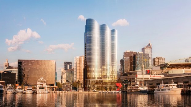 Salta Properties' proposed new 26-storey build-to-rent apartment tower combined with an Indigo Hotel in Melbourne's Docklands.