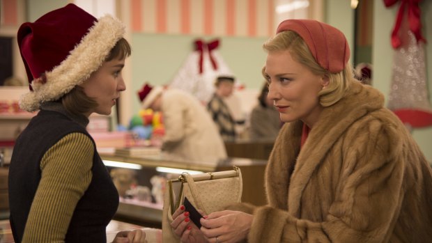 A slow seduction: Rooney Mara and Cate Blanchett star in Todd Haynes' elegant journey into the forbidden, <i>Carol</I>.