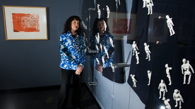 Artist Judy Watson's work Our skeletons in Your Closets, inspired by Aboriginal protester Anthony Martin Fernando, is part of Unsettled at the National Museum of Australia.