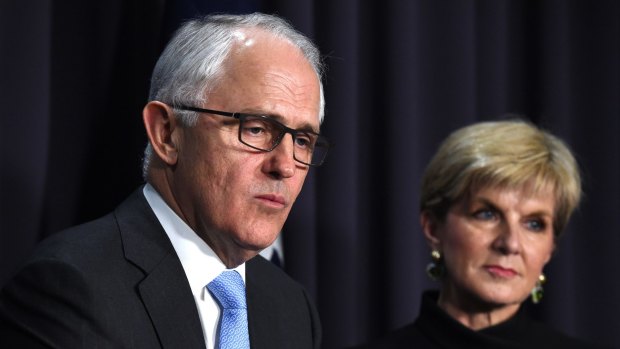 Prime Minister Malcolm Turnbull and Foreign Minister Julie Bishop. Perennial deputy Julie Bishop's closeness to Turnbull is seen as the flipside of her distance from his predecessor.