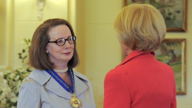Susan Kiefel receives a Companion, in the General Division in the Order of Australia, from governor-general Quentin Bryce in 2011.