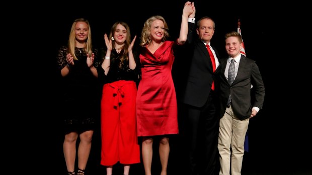 Bill Shorten with his family and niece at Labor's election night function.