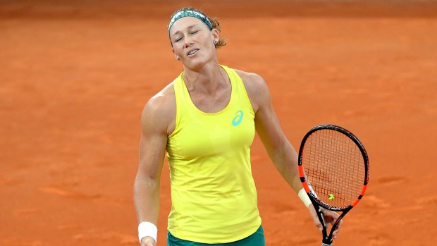 Ready for Roland Garros: Samantha Stosur during the weekend Fed Cup loss in Brisbane.