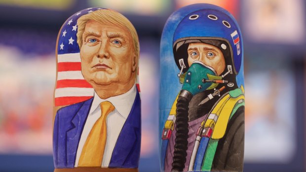 Russian dolls showing Donald Trump and Vladimir Putin in a Moscow shop.