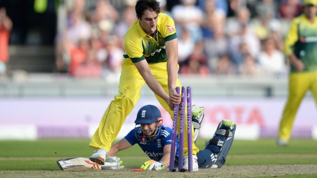 Rock solid: James Taylor of England makes his ground to bring up his century.
