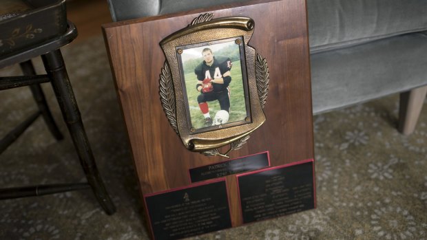 A mother's trophy: A plaque commemorating the life of Patrick Risha.