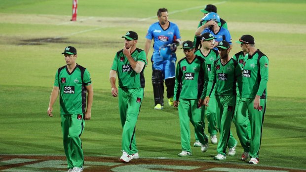 The Stars walk off Adelaide Oval after their loss to the Strikers.