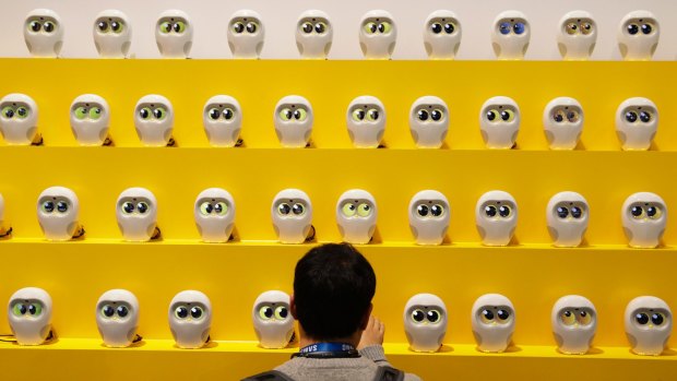 The eyes have it: Book reading robots at the International Consumer Electronics Show in Las Vegas. 