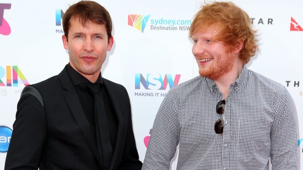 Ed Sheeran and James Blunt arrive together at the ARIA Awards in November 2015.